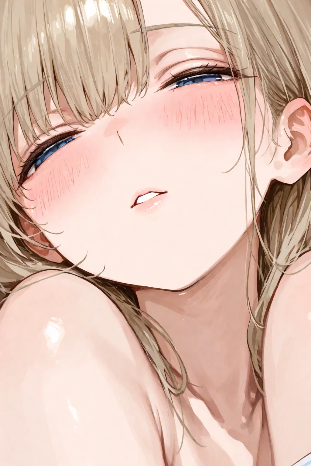 anime artwork, score_9, score_8_up, score_7_up, score_6_up, score_5_up, score_4_up, r,Camie Utsushimi, light brown hair, dark brown eyes,, breasts, , big breasts, , , , she is 24 years old, , ,horny, , , , style_3, ,  on all fours, face view, face close-up, nude,naked,  black background, blush, nose blush, 