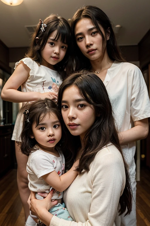 Family photo with an elderly woman, two adult women and a baby boy