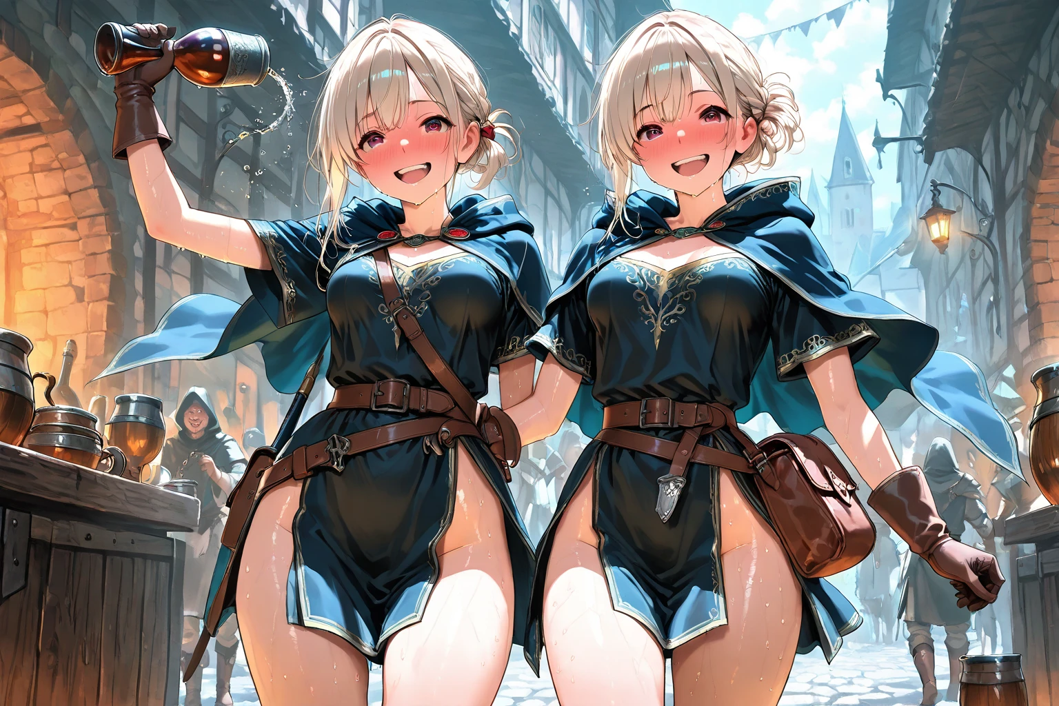 (sky:1.3), (sky background: 1.2), village from above, (tiny village from sky view: 1.7), (hills from above), (mountains from above), cliffs, a crowd of adventurers on a valley below the breasts of a giantess, a crowd of adventurers on a valley in front of the breasts of a giantess,  (height_difference:1.5), (size_difference:1.2), forest, valley, path, (2girls:1.7), (giantess:1.3), (breasts and face closeup), smug, :o, smiling, happy, (cute sexy dress: 1.3), cleavage, elfgirl, shiny skin, very (tall and petite: 1.1), (adult woman: 1.2), (woman: 1.1), (multiple_girls:1.2), (rear end:1.1), (minigirl:1.1), (minigirl on a hill: 1.2), armor, wizard, knight