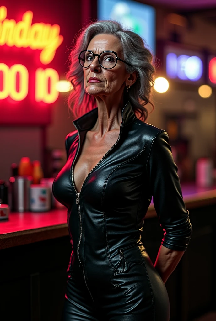 55 year old sexy woman, breasts big, gray and limp hair, new skinny body nafw, , Wearing a white dress wearing glasses