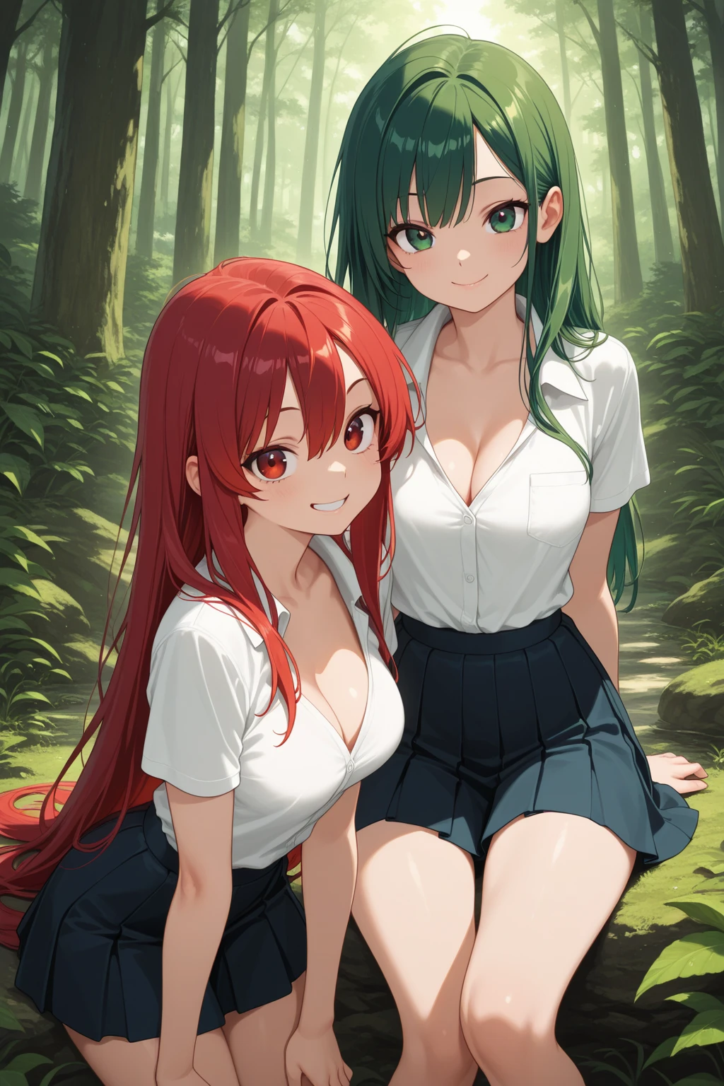 femme Oiseaux, ara rouge, Sexy, (gigantesque poitrine:1.4), cheveux bicolor( jaune et rouge), paire d'ailes, plume, tenue Sexy, le jours, dans une forêt tropical,