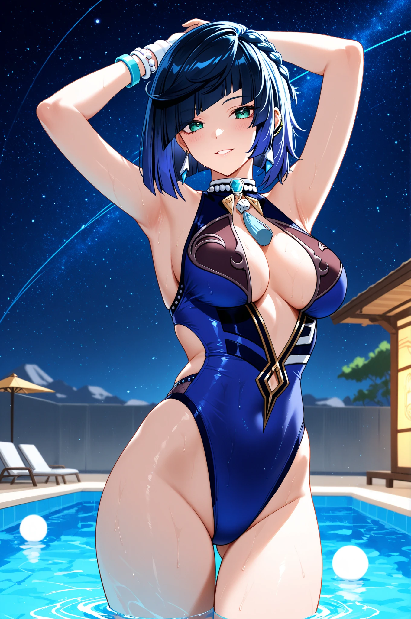 masterpiece, best quality, beautiful art, high resolution, well formed hands, body and fingers, 1 woman, solo, Xianyun, glasses, full body picture, grown up, adult, large and rounded breasted, cleavage, hair ornament, wearing a Tyris Flare outfit ,  white_bikini, full body, sexy and skimpy  bikini, gorgeous  hips, legs and thighs bouncing breasts,ryona , in peril, she is being beaten up by her opponent, she is knocked down and she is slapped in the face , she is pushed against the wall,  being humiliated by her opponent, receiving the impact of her opponent's attacks, closed eyes, screaming in pain and agony, heroine in peril, ryona and perilous scene, bouncing breasts, weak and helpless, martial arts tournament on the beach  