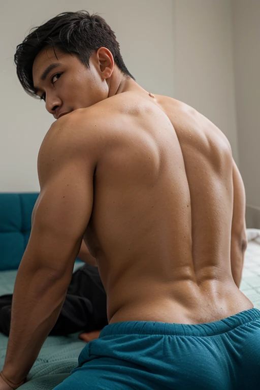 (masterpiece), (front view), (detailed face),(perfect body), clearpicture, goodquality, realistic, muscular, sextra short hair boy, naked, tongue out, all fours , handsome boy , only male , only boy