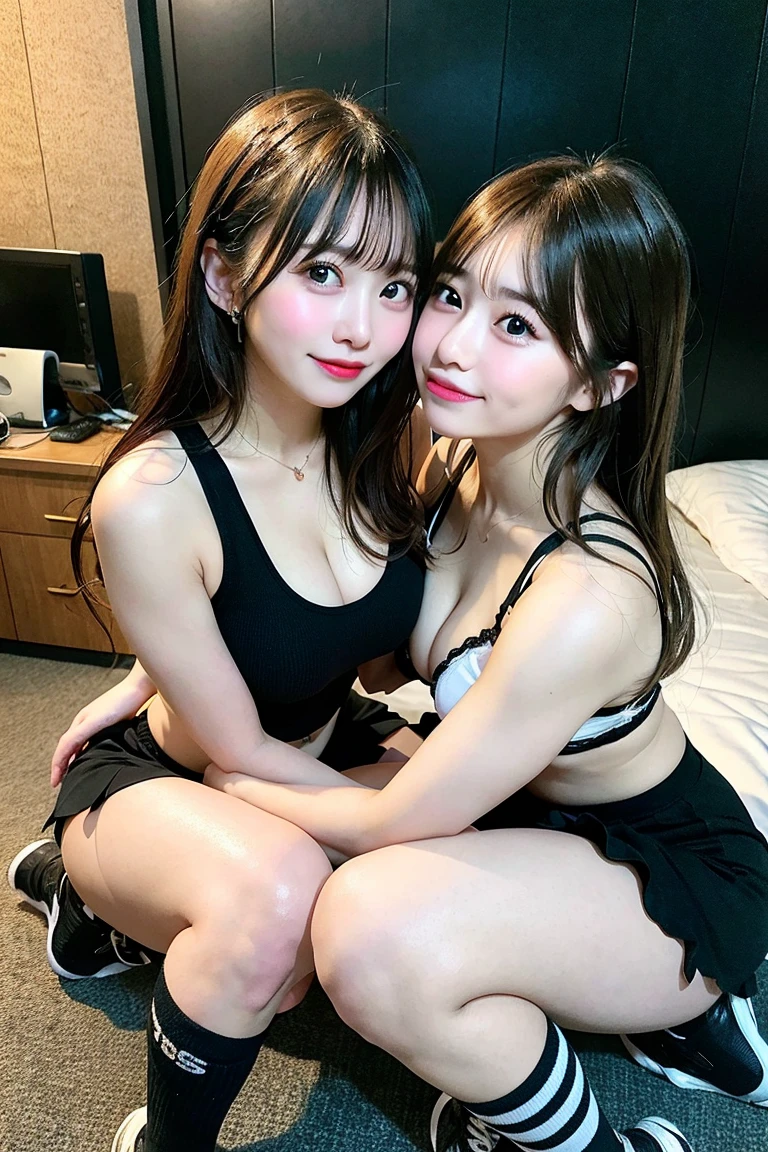 UHD, best quality, 1080P、Beautiful woman posing on the bed、Japanese Goddess、Beautiful curves、Sexy figure、Curvy body Japanese model、Cute、A beautiful woman, a gorgeous Chinese model、Model Body Type、Real、Beauty、uniform、shirt、one piece、Earrings、student、Gal、a woman、Sexy pose、Sexy outfit