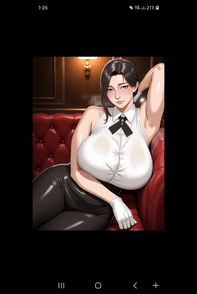 (best quality, high quality:1.2), cinematic lighting, extremely detailed,
YuukiAyaka, 1girl, (solo:1.1), mature female, sitting on sofa, spread legs, holding cup, full body,
seductive smile, half-closed eyes, blush,
short hair, red lipstick, makeup, eyeshadow, brown eyes, earrings, jewelry,
red skirt suit, pencil skirt, (high heels:1.1), lace pink panties,
huge breasts, (areola slip:1.3), (areolae:1.1), breast focus, cleavage, (thighs:1.1),
luxury room, bookshelf, clock, statue,
<lora:YuukiAyaka:0.8>