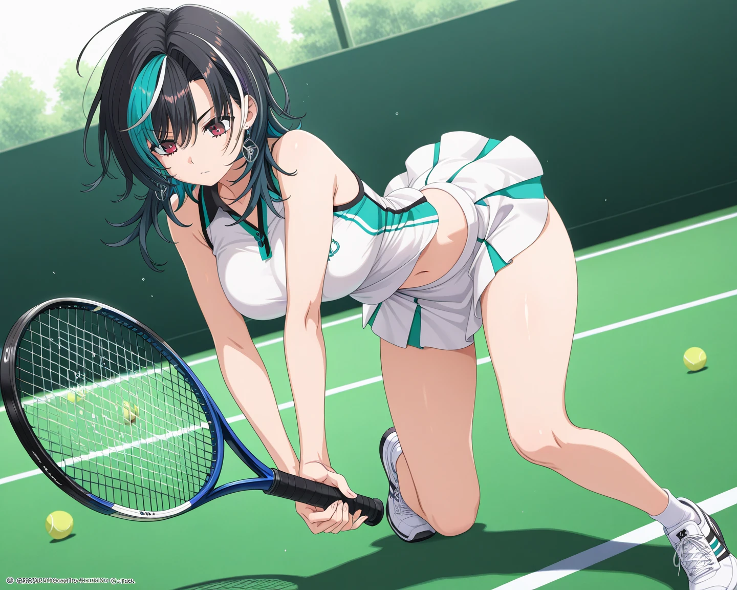 tennis girl's massive vagina out of bottomless spaghetti strap tank top out bare and wet boots spreading her legs, gloved hands hidden behind head, blindfold

