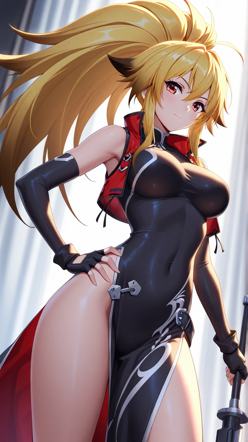 nsfw,8k,Masterpiece,(Red Bikini),A woman wearing separate armor,Mature Woman,28 years old,Bikini Armor, The world of fantasy games set in another world,,Battle Scenes,fight,Slash enemies with a sword,Baseball player batting form,(Battoujutsu:1.4) ,arms,Sexy anime characters,Slender figure,Cleavage,belly button,ponytail,Blonde Hair,Long Hair,Shy smile,Flushed Cheeks, Knight Girl, Very detailed fan art, Detailed digital anime art, Anime Goddess, Anime illustration, Girl in Armor,Beautiful expression right down to your fingertips,Staring at the audience