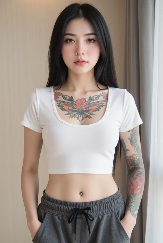 mulher linda com tatuagens e um top branco posando para uma foto, Coberto, com tatuagens, Tatuado, Tatuagens, corpo tatuado, Tatuagens, Tatuagem, com tatuagem facial, Estilo de tatuagem, tato, tatuagens e piercings, corpo totalmente tatuado, pale white skin, tinta de tatuagem, tampo branco, estilo de tinta, de menina taiwanesa com tatuagens