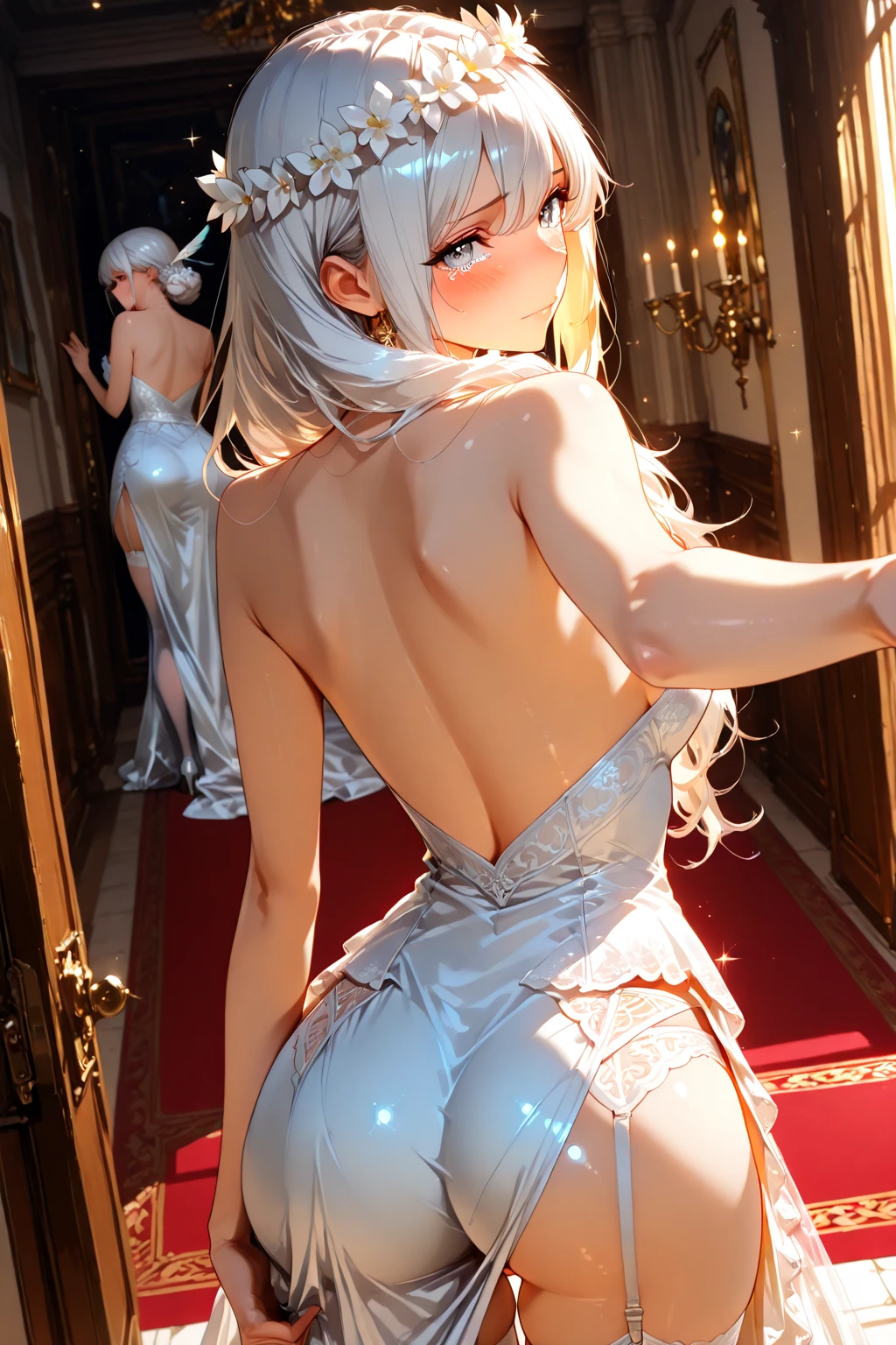 (A naked girl holding her golden armor in her hands)),((Front lighting)),(photoRealistic: 1.4),Realistic, 3D Face ,((pov)),(((from front(Beautiful teenage Italian girl:1.6), (Obscene:1.2), (Immorality:1.2), (Small breasts with beautifully raised pink areolas,:1.5) ,White skin,Perfect Anatomy,(Beautiful and toned body:1.1), A work depicting an erotically bound, nude demonic woman ,(((Two blonde, blue-eyed European girls))),((Golden armor on both arms)),((Golden armor is worn on both thighs.)),((Smiling Girl)),((Narrow eyes)),((The big wings of the archangel)),((Equipped with a shield on the arm)),((Spread your big angel wings wide)), ((Saluting with a golden rifle)),((Front lighting)),((The body is naked)),((Equipped with a shield on the arm)), Ultra-realistic capture, Highly detailed, High resolution 16k close-up of human skin. Skin texture must be natural, ((Medium Shot)),((West Shot)),((((Forward light))),((((Elegant nude elegant girl)))) ,((Slender naked)),((Two skinny naked girls of European descent)),(((A nude figure facing the viewer))),(((Small breasts and exposed genitals))),(Young girl exposes her genitals))),(((The thighs and head fit within the screen)),(((View from head to thigh))),((Beautiful and balanced body)),((Do not show anything below the thighs)),((bottomless)),((topless)),((The left and right arms and left and right thighs are equipped with golden armor.)),((pov)),(((from front))),(((cowboy shot))),(((standing pose))),photo realistic,master piece,((ultra detailed)),looking at viewer,smile,photorealistic,Shiny baby blonde silk hair,((She has a large hair ornament and golden armor on her belly.)),((Looking at the viewer from the front)), (((Young face and young body)),((Looking horizontally at the viewer)),(Exposing the viewer to full frontal nudity),((Face forward and look at the viewer at the same height)),((Show your naked body to the viewer with your hourglass figure)),(((Wearing a large golden hair ornament))),No underwear ,((((Naked elegant and graceful girl)))) ,((Naked from head to thighs))、((No underwear whatsoever))、((Head to knee nude shot)),((Beautiful hourglass figure)),((Wearing a cape)),((Beautiful style)),Beautiful and detailed character art, Very detailed, Girl in shiny armor, Beautiful white and shining skin, Unparalleled beauty, ((Shiny baby blonde silk hair)),Realisticな, 3D Face,Shiny Hair, Glowing Skin,((Thin Hair,No makeup,Brilliant Light)),Fantasy,Beauty products,Very detailedな顔のテクスチャ女性, ,No makeup,Brilliant Light)),Fantasy,Beauty products,Very detailedな顔のテクスチャ女性, Cowboy Shot, (Film Grain:1.1), ISO200,