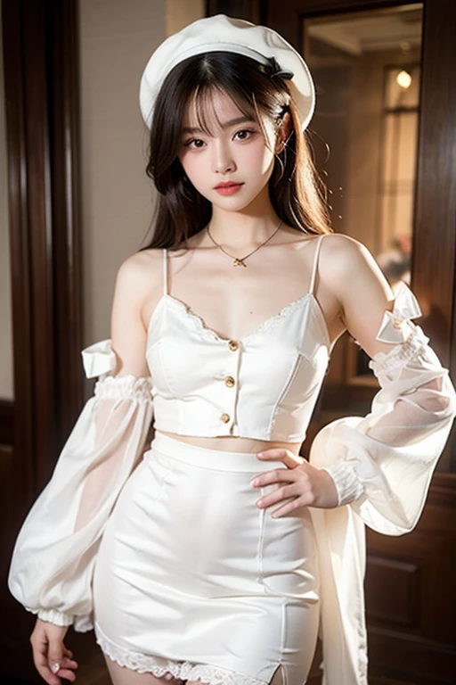 (8K Ultra HD、Digital SLR Camera、Soft Light、high quality、Volumetric Lighting、frank、photo、high resolution、4k、8K、Bokeh)，(Rich details on the eyes and face，warm color, Very saturated colors，Show a charming smile, mouth closed, Balanced Eyes， Perfect face, Pretty Face, black eyes，Skin is transparent and visible, Shirasawa skin，cosmetic,(Glasses), earrings, necklace, Jewelry，veil，Hair accessories)，(Create stunning images of real girls, warm light, Dynamic poses, Elegant Posture, Cowboy lens, Front full body，Look confident from the front，Body facing the camera，Standing，Open your legs slightly，Golden Ratio Graphics，Minimalism, ), （Deep mountain waterfall background）, Chinese female model，brown hair、Gradient hairstyles，Cyberpunk hairstyle，(Transparent clothes：1.5)，Orange and black，Fishnet Clothes，Transparent clothes， tights， Open pants，（Sexy，Perfect breast shape、Very detailed breasts，34E cup），No underwear，（High waist，Waist hollow，Levain），Flesh-colored socks.（Clear knee-length socks、garter、腿部garter）