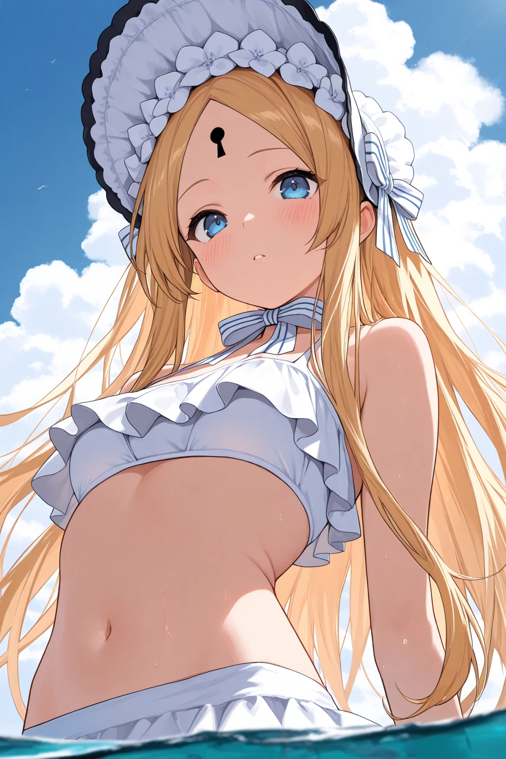 nsfw:1.6, A human body has two arms, two legs and one head, Top quality:1.2, best quality:1.6, ultra high resolution, masterpiece:1.5 ,4K, 8K, 32K, detailed lighting, shaders, perfect anatomy, perfect proportions, highly detailed, ultra detailed, super detailed:1.2, perfect eyes, perfect face, very delicate and beautiful, illustration, sharp focus, very beautiful and detailed anime face, very detailed eyes, cute:1.4,  impressionistic:1.2, blurred background, accurate depiction of arms and hands:1.4, accurate depiction of foot:1.4, Accurate human skeleton drawing:1.4,sexually attractive body:1.6,

BREAK

1 woman, (Beautiful busty woman in her 20s:1.3),(blue green eyes),(dark skin:1.6), (tan lines:1.5),(Perfect proportions: 1.6), (Small pink areolas:1.4),  (Pointy upward nipples:1.2),(Full and beautiful breasts: 1.8), (Perky breasts: 1.8), (Thin waist: 1.2), (Slender figure: 1.2), (beautiful buttocks:1.1),(Neatly trimmed pubic hair:1.2),

BREAK 

(Beautiful blonde hair: 1.5),(shiny straight long hair:1.3), (Bangs swept to the side, showing forehead: 1.5),

BREAK 

(Happy smile:1.2), (embarrassed:0.8), (blush:1.2),(pink lipstick),

BREAK

(Wedding dress:1.4), (white sailor suit:1.4), (barefoot),(Flower crown:1.3),BREAK  (naked:1.8), (White choker:0),(white Lace collar:1.6)  ,(Necklace, bracelet, anklet: 1.3),(white garter belt:1.3),(Fishnet stockings:1.4),( Nipples and breasts are not covered), (pubic hair is shown:1.3),( very realistic depiction of skin texture:0.4),(realistic nipples texture:0.6),(Soft looking breasts:1.3),(Breasts that look nice to squeeze:1.1),

BREAK 

(Turn around on all fours:1.3), (profile:0.7),(looking away:0.3)

BREAK 



BREAK 

(Beautiful beach:1.5),(hot summer:1.2),( realistic depiction of background),( pink sky:1.3),