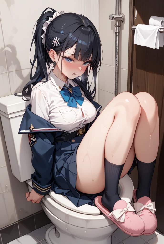 (1 tiny girl, girl with anatomically perfect body, ultra detailed hands, Perfect hands, ultra detailed face, cute eyes, pale skin, twintail, detailed pussy:1.1), (sailor suit, shoes), (have to pee, strong need to pee:1.3), (erotic twist of the body:1.3), (school, toilet bowl:1.2), (orgasm, ecstasy, blush, Rough breathing, head tilt, looking away, relief:1.2), (closed eyes:0.8), Best Quality, from below
