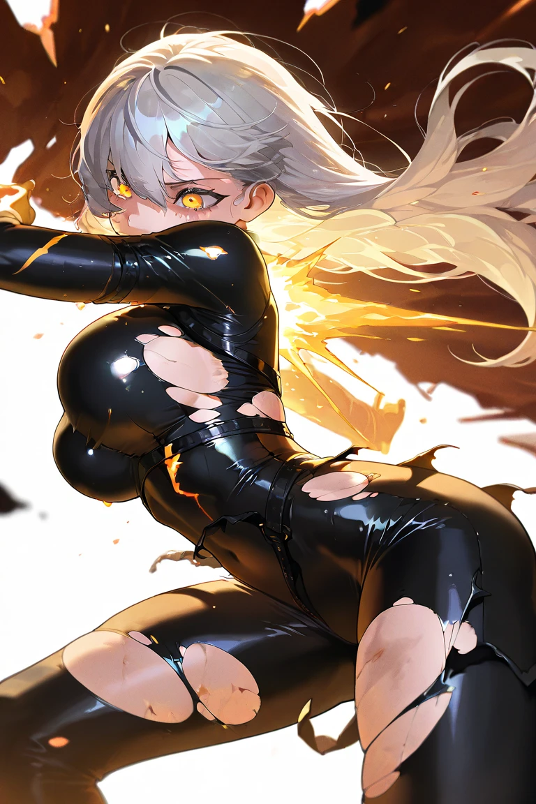 1girl, super saiyan, absurdly long hair, black outfit, skin tight