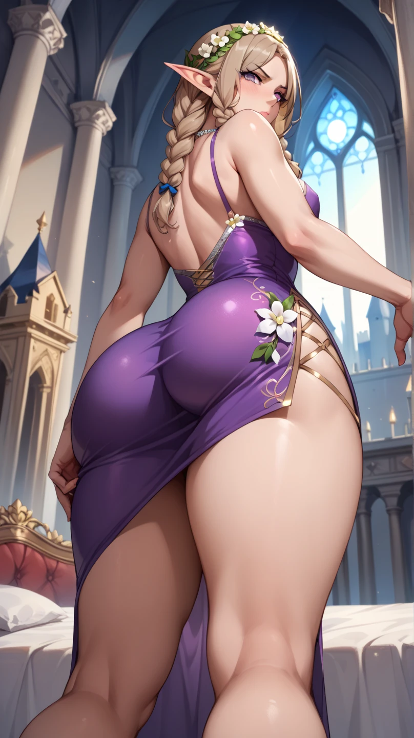 (( straight face picture )) ((best quality)),  ((Masterpiece)), (details), Young woman , yellow hair , Dirt. , blue eyes ,Blue purple set, Gold pattern, wearing a big brimmed hat , Magician , The dress is very beautiful. ,long dress ,big breasts ,Big butt
