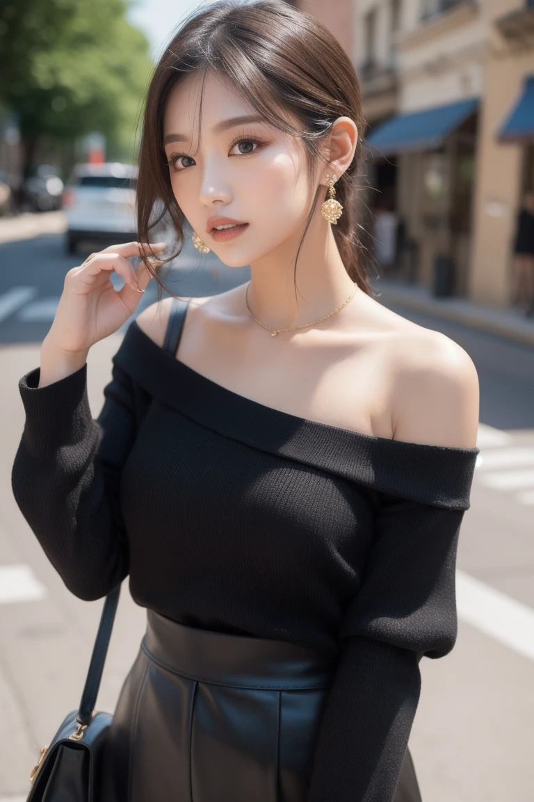 A perfect young female white-collar worker，Chinese big breasts，High picture quality，Works of masters，Black hair，Long hair shawl，Long hair flowing over the shoulders，Beach wave hairstyle，cropped shoulders，鎖骨，exquisite face，Hydrated red lips，（（Wear colorful and stylish summer sailor suits））（red colour，blue colors，green color，Violet-orange，In pink，amarelo，Printed clothing），Kurfo，，Colorful pleated skirt，white stockings，over knee socks，Magic starry sky dress，Lace skirt，Puff sleeve skirt，Tassel elements，Lace paneled elements，Openwork elements，Texture element，Real Human，CG rendering，16k，Stand up，Suzhou Garden，On the bridge，Do not show your hands，Close-up shot