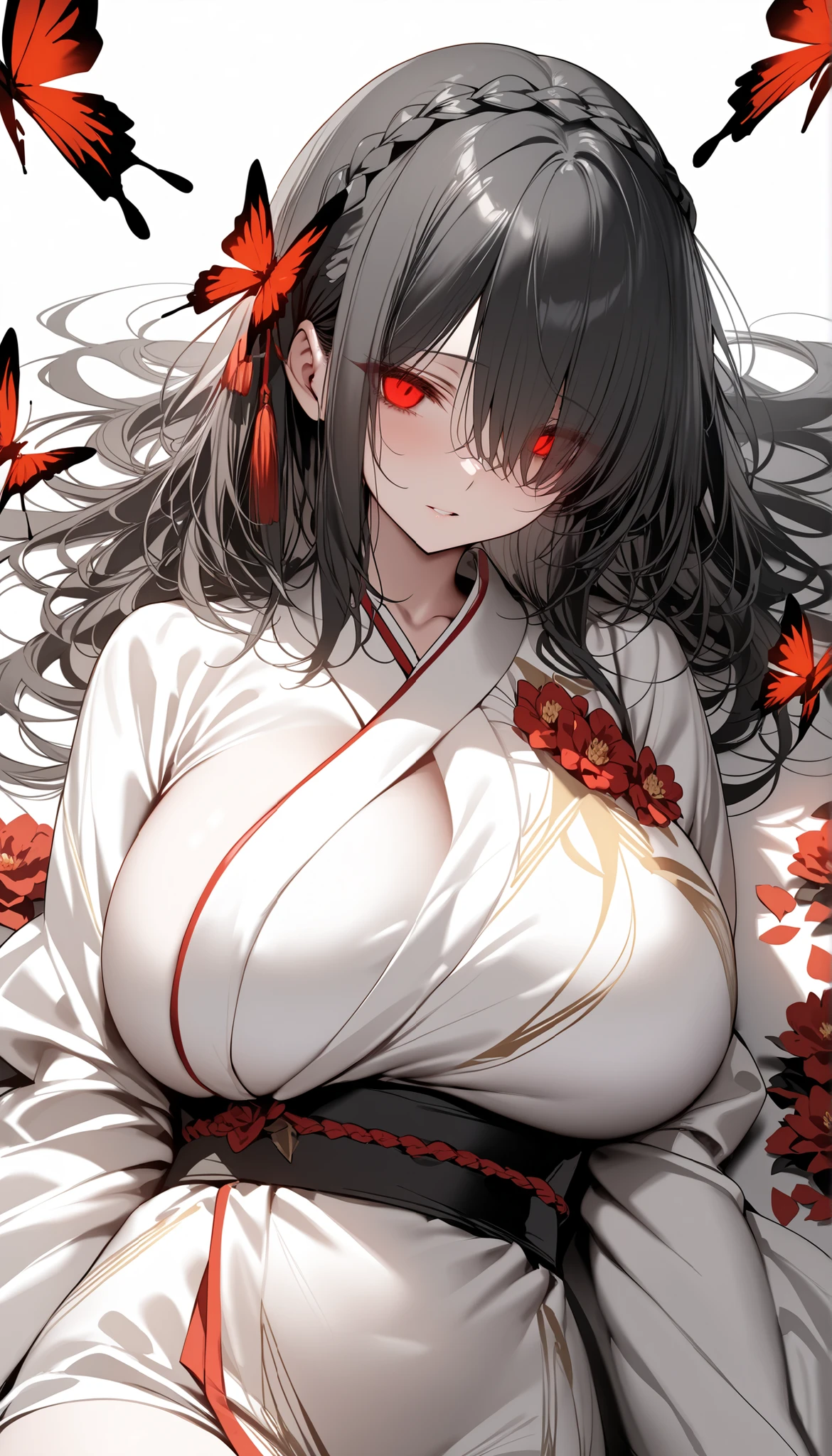 (masterpiece:1,2), best quality, masterpiece, highres, original, extremely detailed wallpaper, perfect lighting,geisha, kimono,Bare shoulder,back,Turn back,tattoo,(((Black and white))),Extreme detail,solo,Cold eyes,look up,Glowing eyes,byobu,