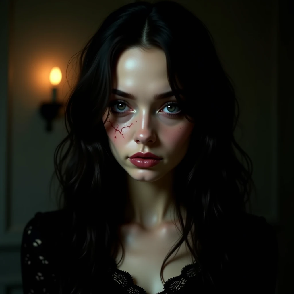(highest quality、4k、8k、High Resolution、masterpiece: 1.2)、Super detailed、(Real、Photorealistic、Photorealistic: 1.37)、幽Spirit、Spirit、幽Spirit、anxiety、Creepyな、Ethereal、Pale skin、Worn clothing、Dark Atmosphere、Creepy、Candlelight、Grotesque face、
Disheveled long hair、Hollow Eyes、Cracked porcelain skin、Distorted facial features、Eyes that glow red as blood、A tongue as long as a snake、Split mouth、Fantasy、
Echoing Whispers、dim、Creepyな気配、Dark aura、Suffering Soul、幽Spirit、かすかに見える幽Spirit、幽Spiritのような美しさ、Translucent appearance、Revenge、
Creepyな環境、gory details、Gothic Horror、Shadow、Forbidden Zone、Otherworldly realm、That's horrible、火あぶりにされた幽Spiritのような王女、
Evil Face、That's horrible表情、Creepyな王女、潜むShadow、The Reality of Revenge、幽Spiritのような目、A suffering spirit、悪Spirit、Ugly Face、Glowing red eyes