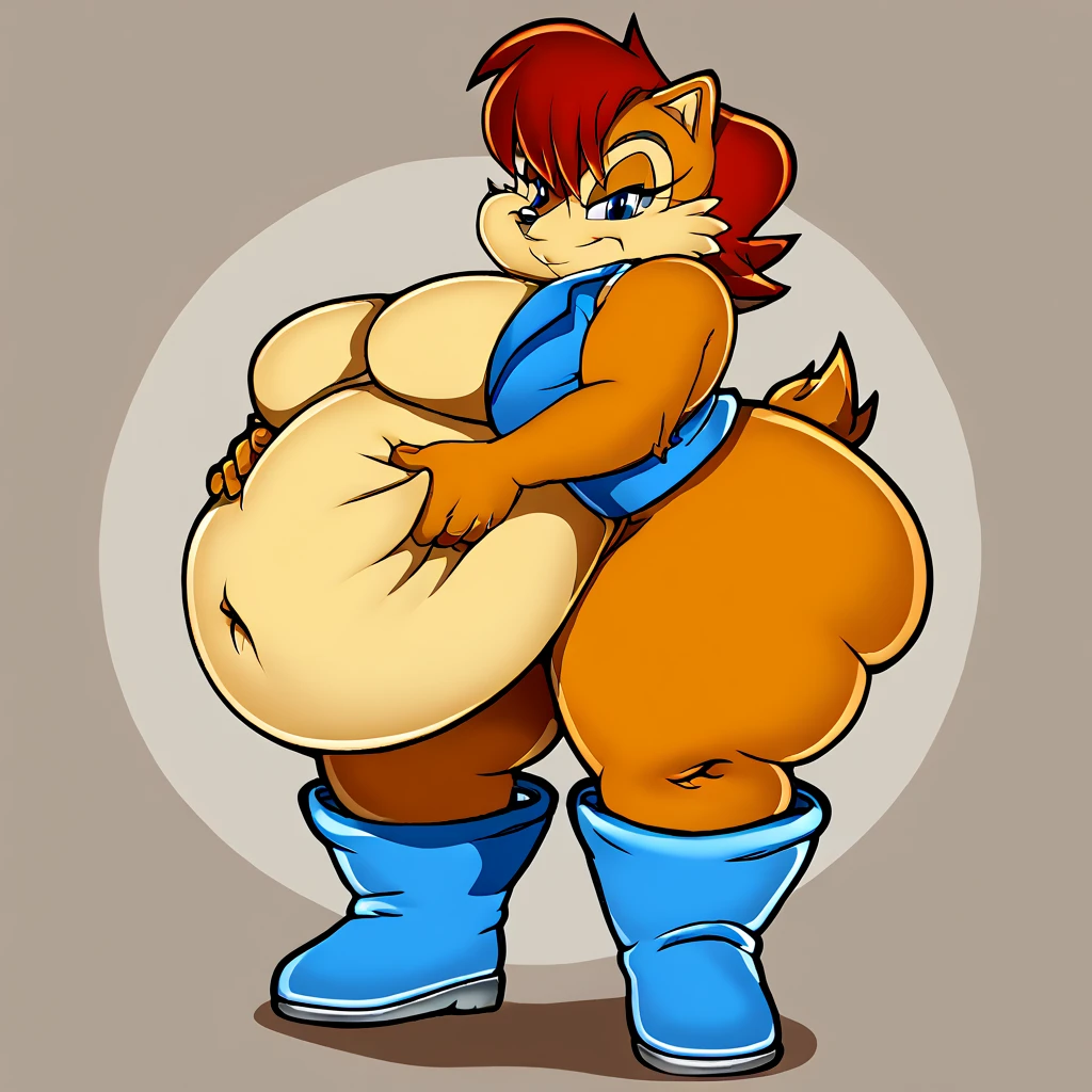 audie_(animal_crossing)  , anthro, Gigantic breasts, big nipples, large areola, thin waist, Gigantic ass, pussy, thighs, bare feet, nude, completely naked, standing