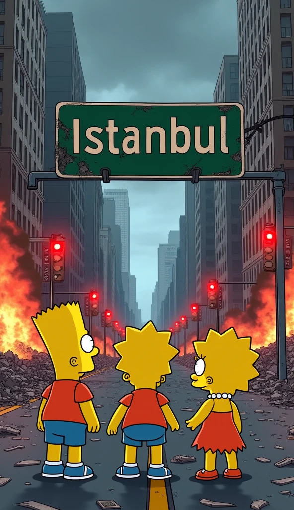 Make a thumbnail in which Simpsons cartoon show is predicting that India will attack on Pakistan by atom bomb