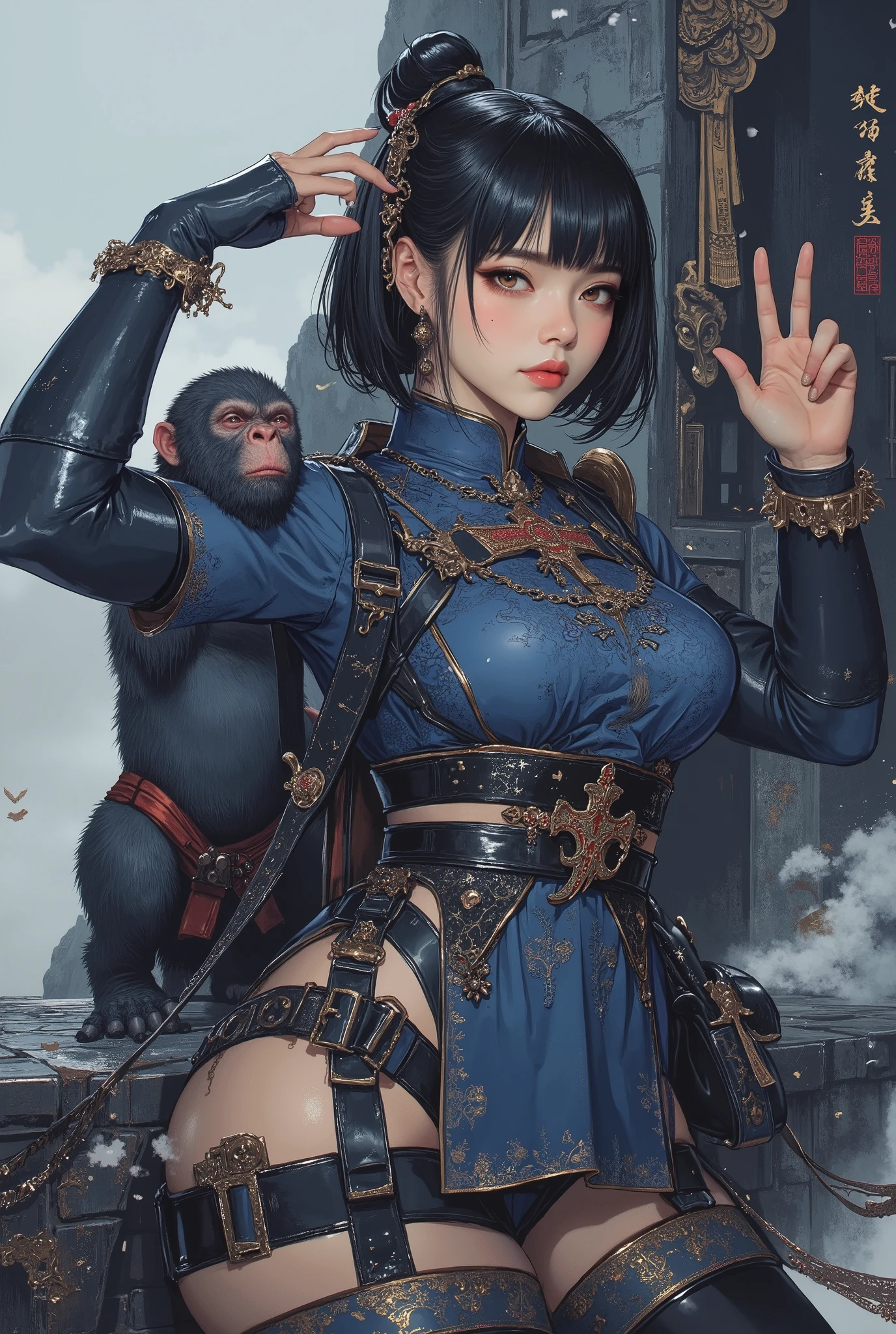 A painting by Akihiko Yoshida. woman. game character. she has her legs open --auto --s2