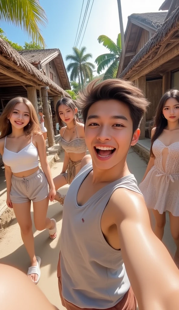 a man with a little smile wearing underware bikini shorts, at the beach, high quality 8k, detailed face, detailed skin, detailed clothing, intricate details, realistic, photorealistic, physically-based rendering, masterpiece, dramatic lighting, warm color tones, golden hour