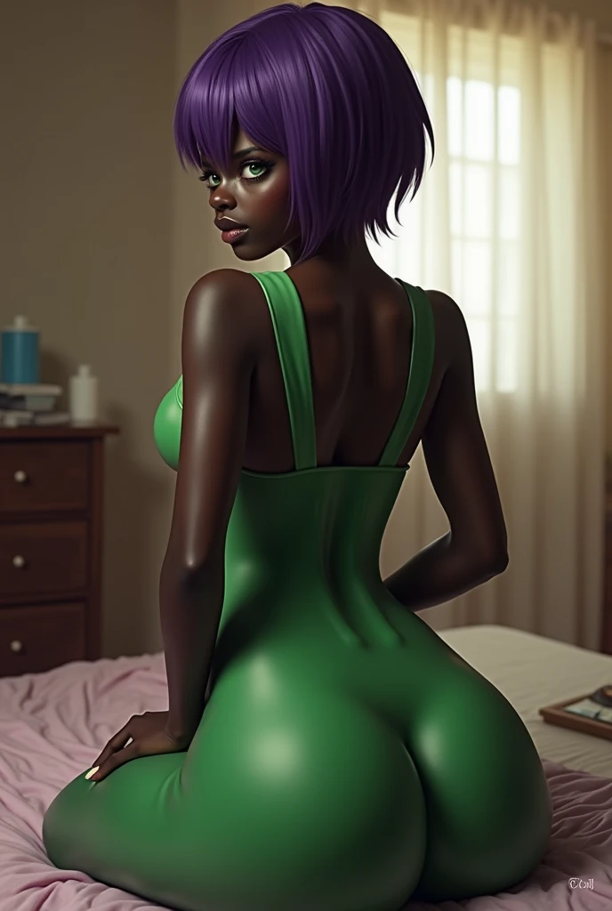 1girl, full body, nude, detailed nipples, pussy, 1girl, nude, detailed nipples, pussy, smile, piercings, dark skin, big lips, standing, natural medium breasts, tomboy, dreads on hair, dreadlock hair, short hair, short dreadlocks, chic and asymmetrical dreadlocks, green eyes, sci-fi bedroom, masterpiece quality, intricate detail, 4k resolution, ultra hd