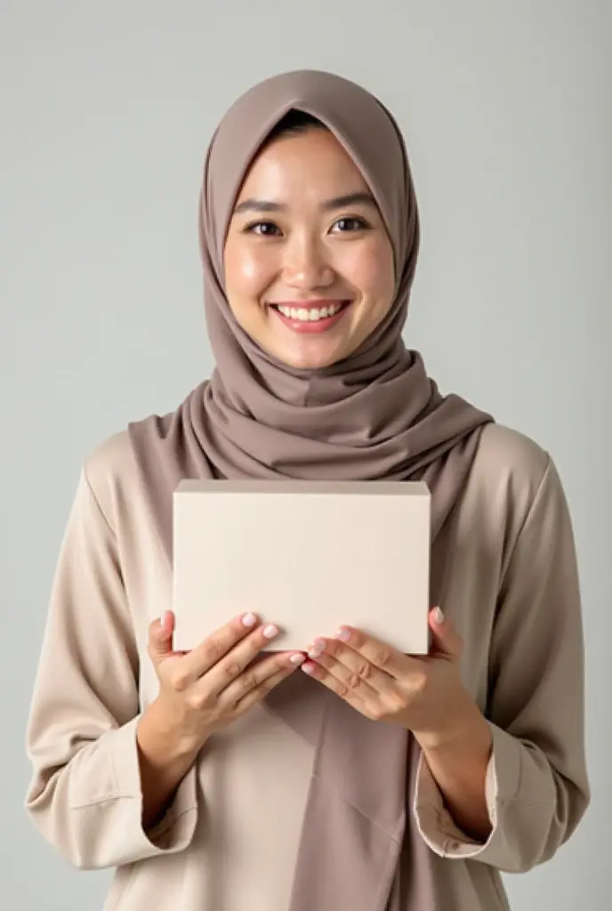 Show me a landscape image of a brown niqabi happy woman holding paint brushesh in front of a yellow wall