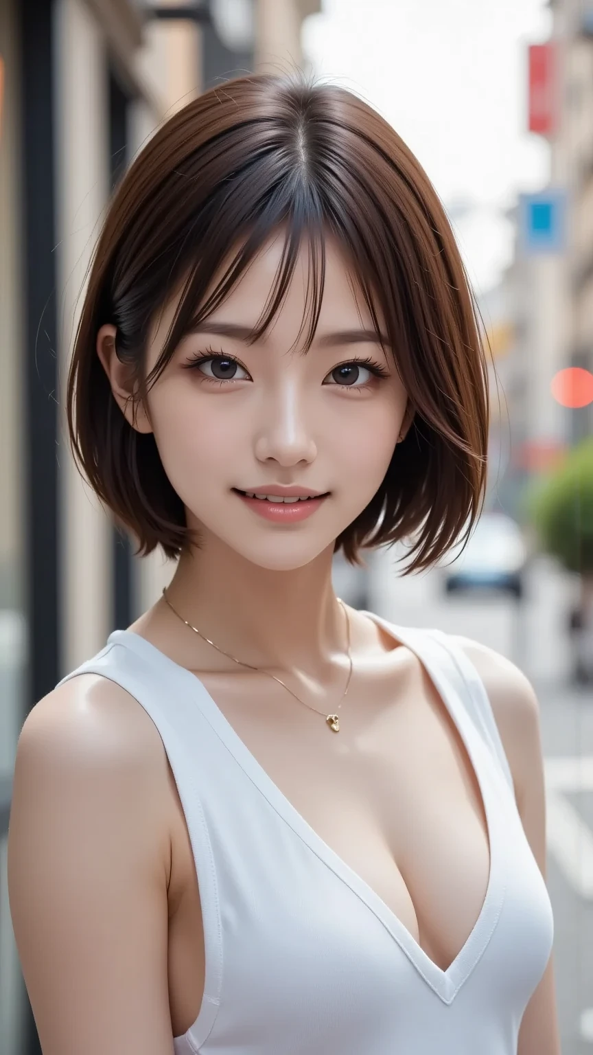 Photorealistic、Masseter muscle area、Highest quality、High resolution、RAW Photos、Realistic、Bright lighting、Face Light、Smooth Professional Lighting、Japanese women、Beautiful woman、Modeled、gravure、sexy、so beautiful、Realisticで美しい肌、Beautiful and detailed、Detailed face、slim、middle～Big Breasts、short hair、Brunette colored hair、Brown eyes、looking at the camera、play the guitar、at the park