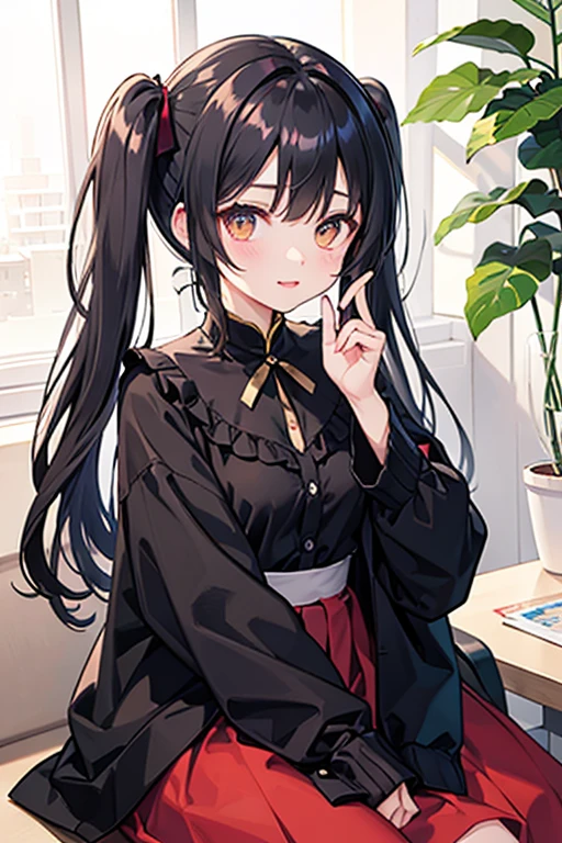 China dress、、、I can see her 、I can see the valley、China dress、Black Hair、Leaning forward、、Blushing、、A look of contempt