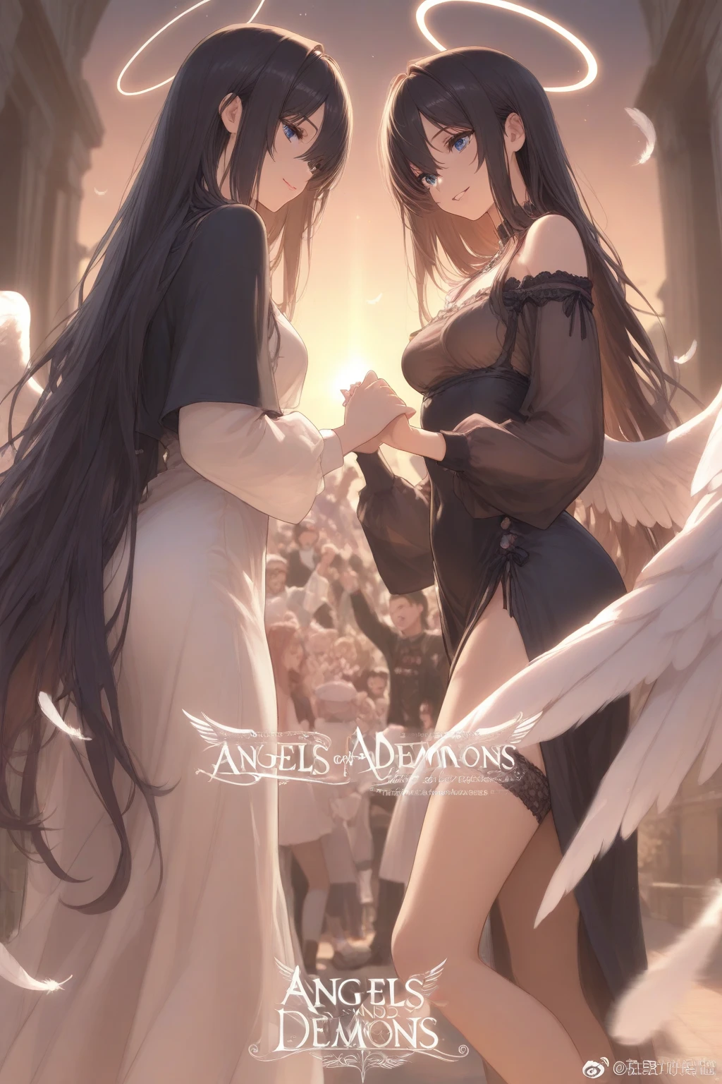 angel and demon，twins，2girls，The angel，devils，Wings