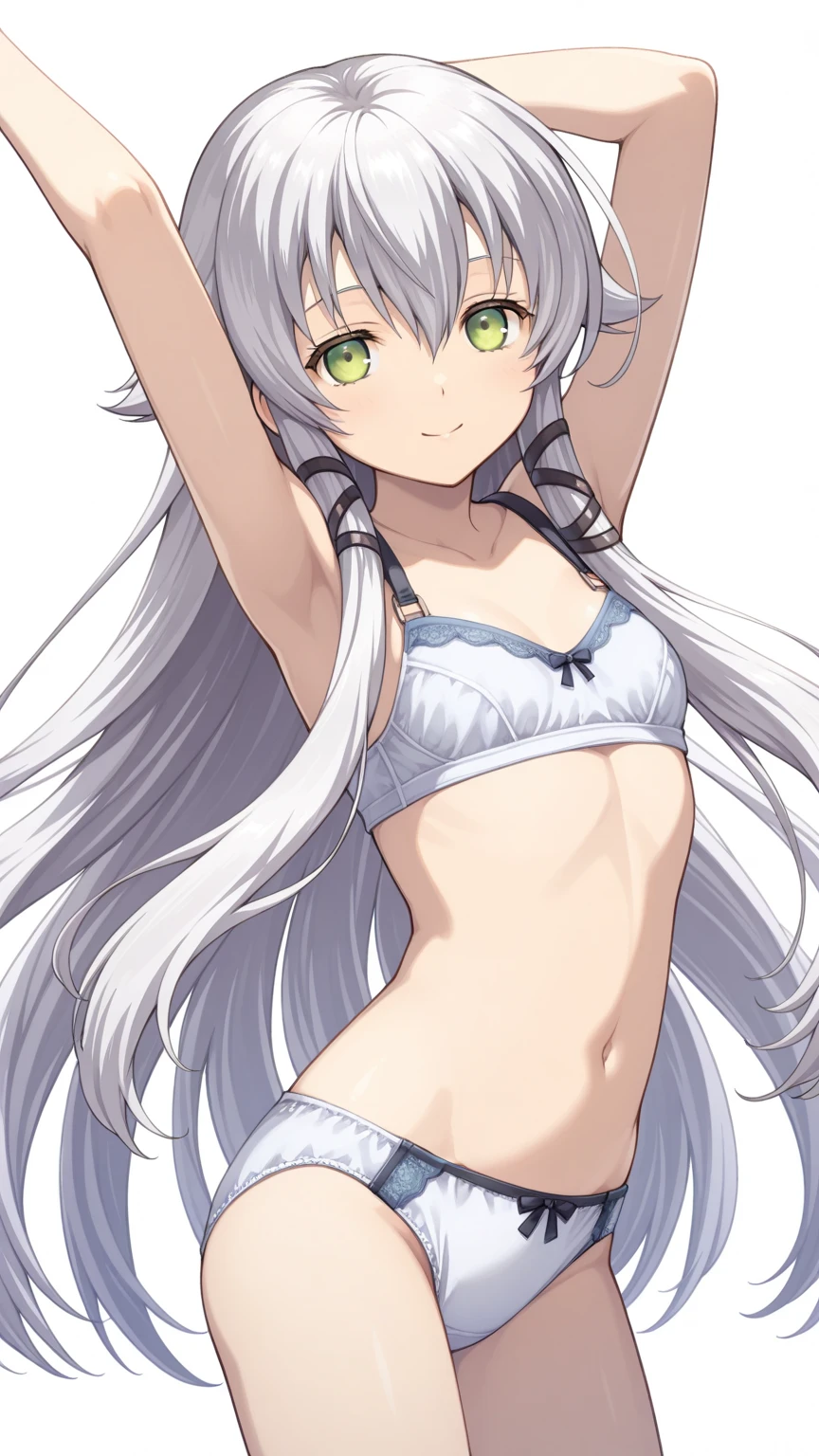 (muste piece), (best quality), (score_9, score_8_up, score_7_up), very detailed eyes, expressive eyes, perfect face, very detailed face, highly detailed face, beautiful girl, 8K, beautiful girl, white background, delicate and beautiful face and eyes, dark intense shadow, 1 girl, vtuber style, cool girl, hololive, Shirakami Fubuki, fubuki, white hair, single side braid, ahoge, piercing, fox tail, low-tied long hair, mini bikini, white bikini, front-tie top, medium chest, soft chest, cropped shoulders, cleavage, clavicle, cameltoe, wet body, wet hair, one eye close winking, smile, body visible through clothes, chest visible through clothes, ass visible through thighs, (whole body), barefoot, naked thighs, sitting, indian style, open legs wide, from below, pov crotch,
