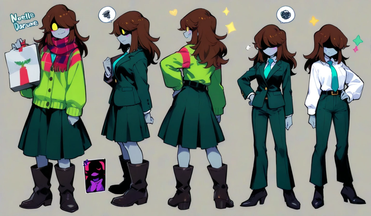  A girl with a rounded and youthful face, with soft features

Large and expressive eyes, dark brown in color. Her eyes are framed by long, curved eyelashes and she wears round green glasses

Eyebrows Naturally shaped and slightly arched, in a dark brown tone that matches her hair

Nose Small and slightly flattened, giving her a sweet and friendly appearance.

Her mouth has thin lips with a kind and sometimes curious smile. Her smile is usually wide and expressive.

Dark brown curly and voluminous curly hair, with curls that fall messily around her face and down to her shoulders

Her body is Slim and youthful in build, a little robust with little chest and big hips Dark skin

Dressed in transparent blue erotic underwear

(((character sheet))) ((various views)) ((front and back) (Face detail) (full body)