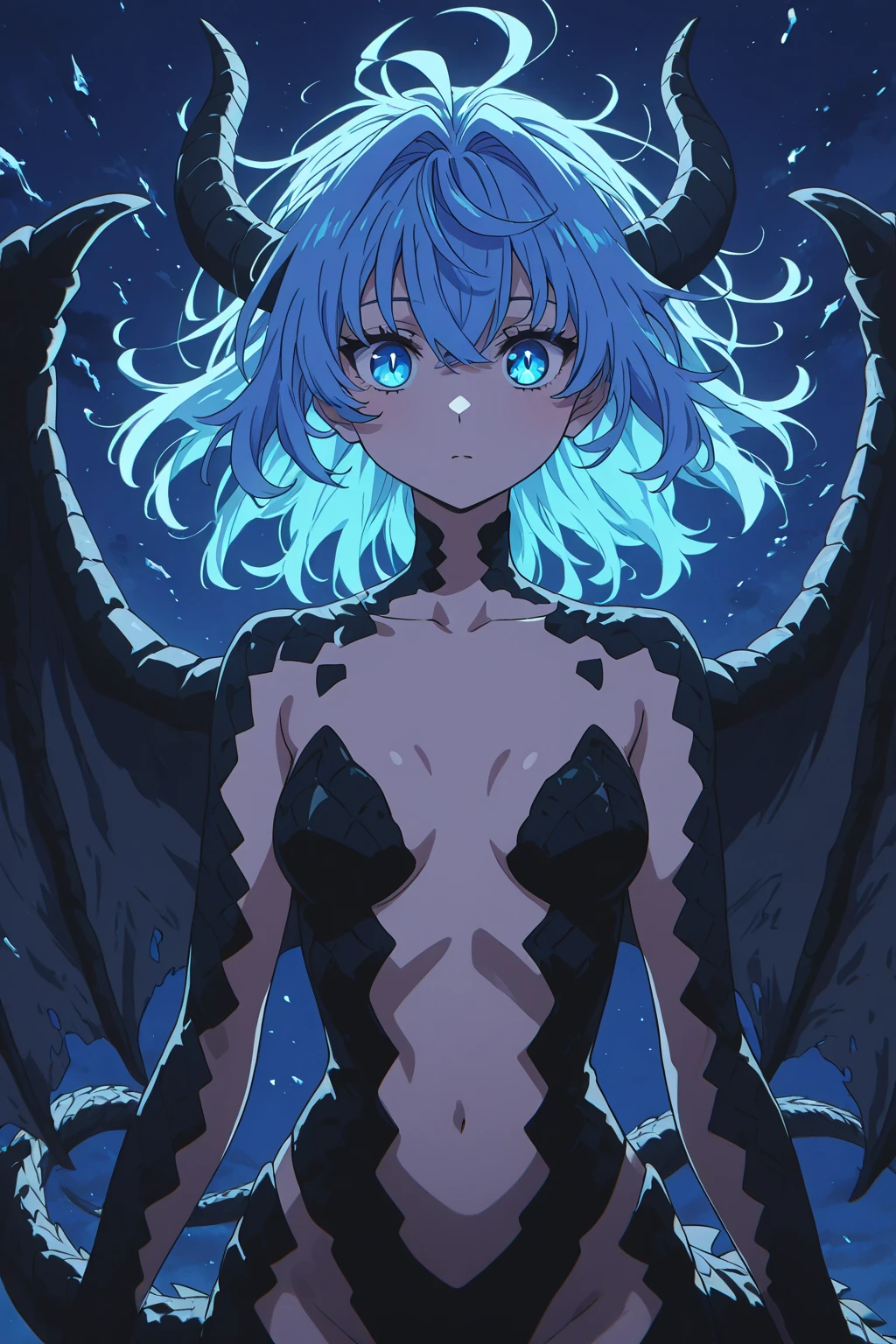 (masterpiece: 1.1), (best quality: 1.1), (detailed: 1.3), dark theme, horror, monster girl, eldritch abomination, monster, short hair, medium breasts, braid, nude, green hair, wings, twin braids, aqua eyes, aqua hair, glowing, colored skin, monster girl, glowing eyes, antennae, arthropod girl, insect wings, sitting, outdoors, full body, <lora:deep_beast-10:1>, <lora:LowRA:0.8>