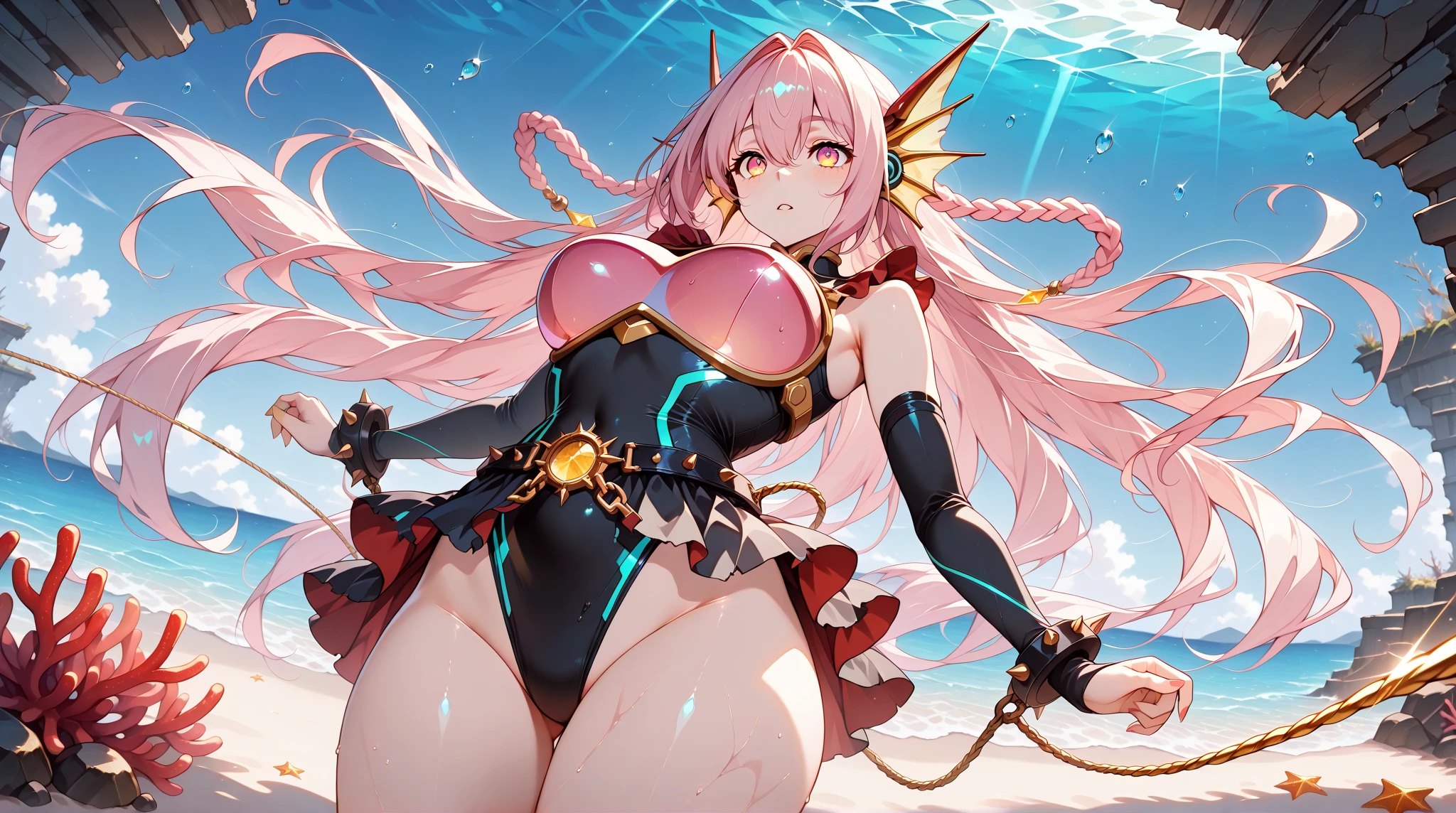 (melhor qualidade, obra-prima), 1Meninas, (corpo BBW), (celestial armor), (cosmic girl), (glowing hair), (space), corada, rechonchuda, Fofa, emphasis on the thighs, Pose sexy, seios grandes,