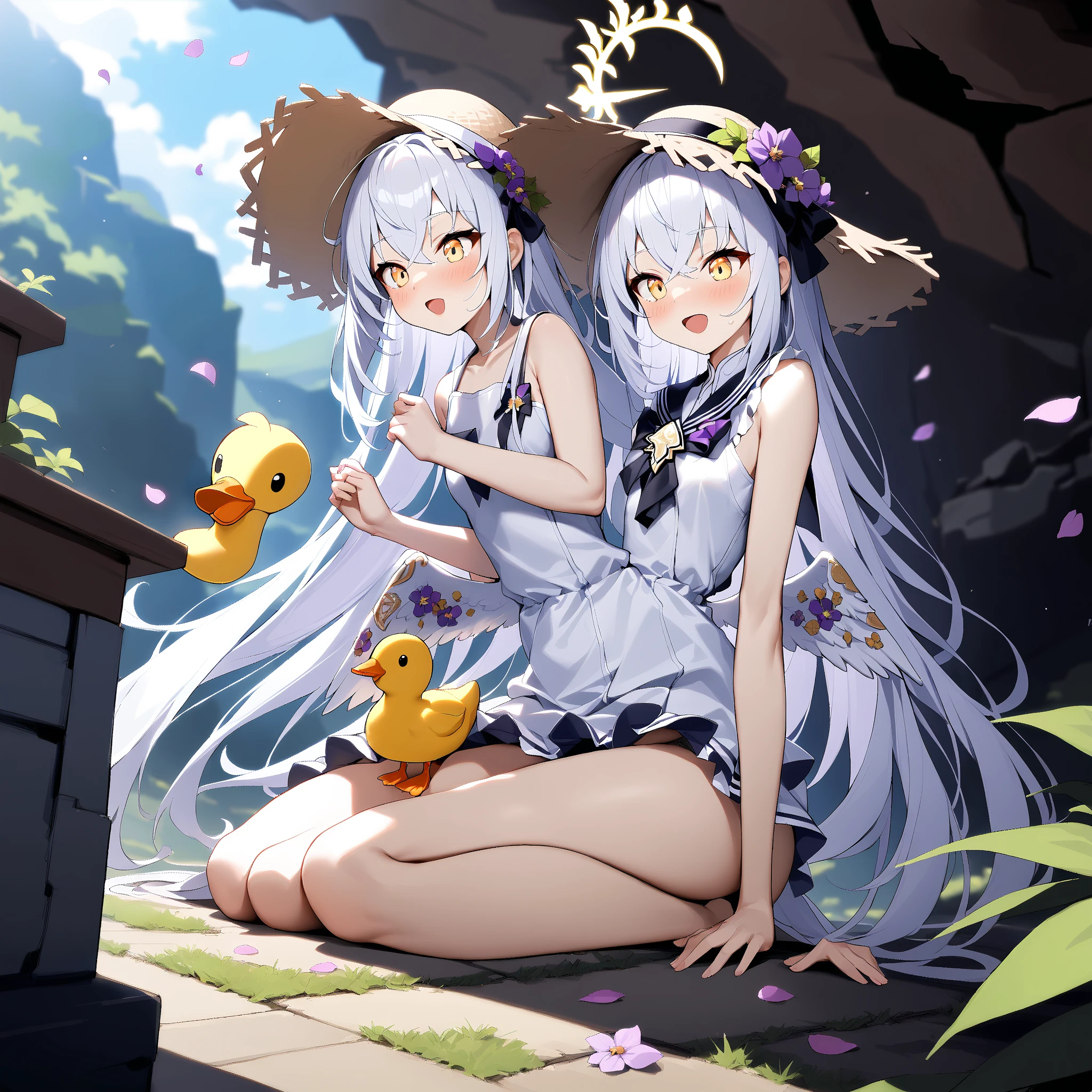 8k、master piece, Best Quality、One Cute Girl,pale blond hair, Blue eyes,Long twin tails up to the waist、Lens Flare,Dramatic、toppless、NSFW、teats 、pink areolas、barechested、All nude、wearing no clothes、A look of shame,extra detailed face、extremely detailed eye、flat breast、full bodyesbian