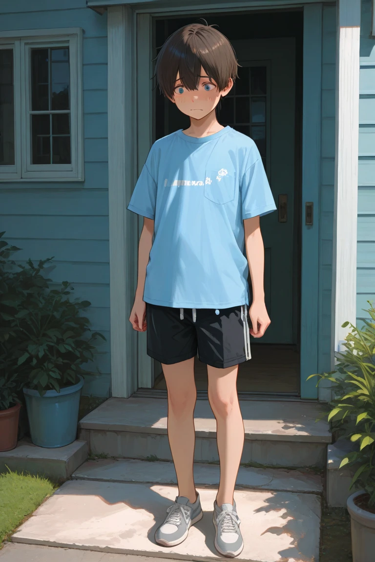 (8k: 1.27), highest quality, masterpiece, super high definition: 1.2) Cute Japan woman photo, 31 years old, medium hair tied at the back, (tight navy polo shirt: 1.2), (light gray sports leggings: 1.5), serious expression,  body, plump body, mask, shot in operating room, full body image, surgical gloves, (small eyes: 1.5), dark eye makeup