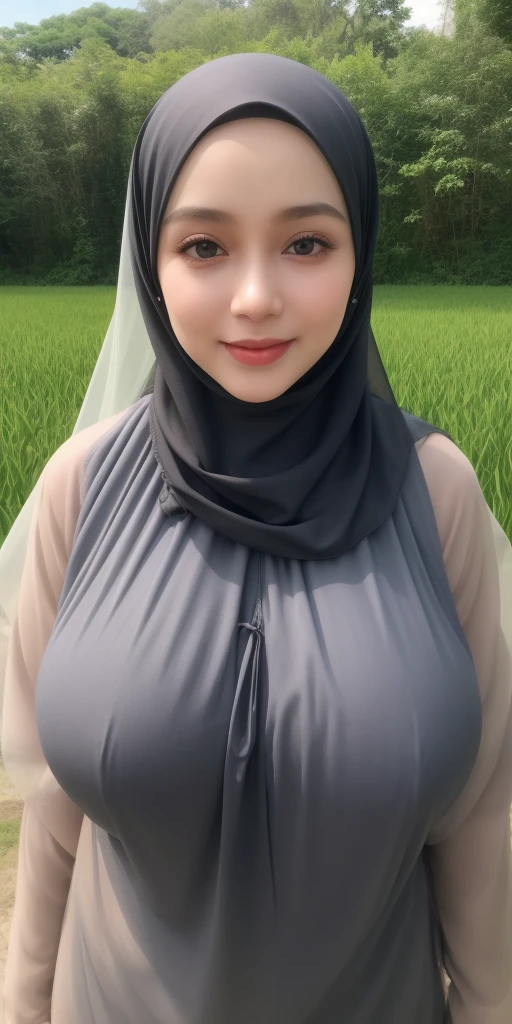  a beautiful young woman hijab, (((super big breast))), (very big breast covered), (Big breast), bare breast, perfect face, (((very huge big breast,))), ((( Big Breast))), white sleeveless long chiffon maxi dress, (((covering mouth, long veil))), Slim Face、25 years old, stil young, Pretty Lady, short body, curvy body, enormous hips, big ass, fat belly, armpit showing, holding her breast, smile eyes, front view, walking in park, (big breast covered)