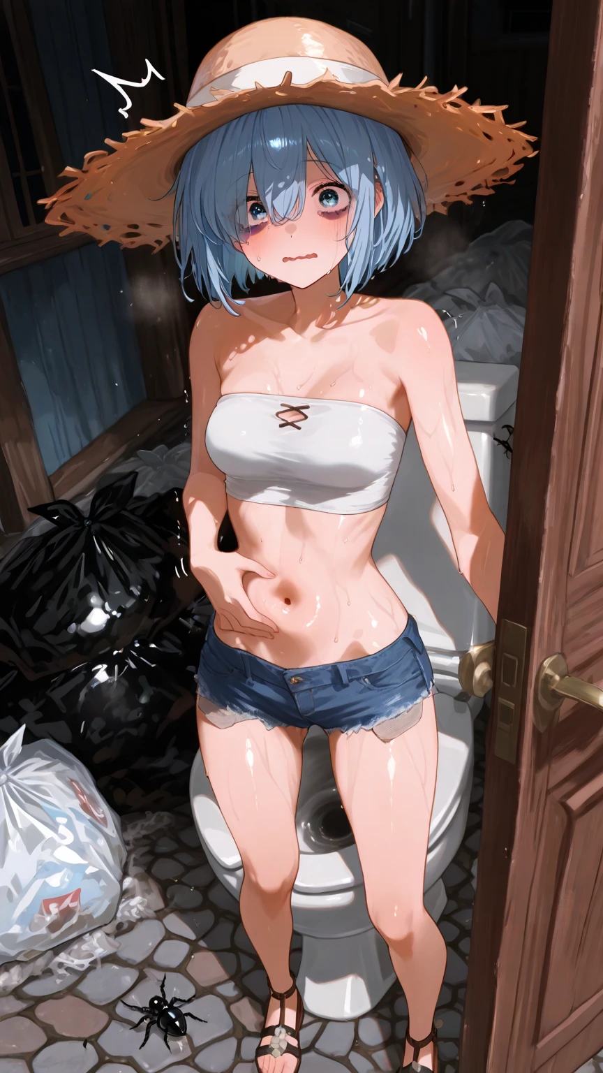 A silver hair, bathtub, bathroom, open shirt until abs,big breasts,sleep,Lie down,laying on back, wet tshirt