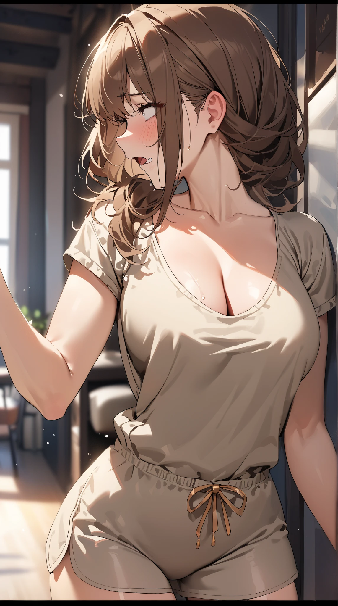 (highest quality, 4k, High resolution, masterpiece:1.2), Super detailed, portrait, bright colors, soft lighting, ((1 female, female teacher, adult sex appeal)), super cute face, (light brown hair:1.2, wavy hair), sexy pose, fine eyes and lips, beautiful face, Relaxed atmosphere, golden highlights, delicate features, body art, latex costume, playful expression, ((black office dress, white shirt, black tight skirt, 40 denier stockings:1.5, high heels)), natural makeup, long eyelashes, shiny hair, asymmetrical bangs, cute face, beautiful and detailed eyes, beautiful clavicle, beautiful body, beautiful breasts, beautiful thighs, bright smile, teasing gaze, provocative, erotic, Charm, pure elegance, Charmな魅力, Charm曲線, artistic composition, gentle curve, facing the front, in the school hallway, seductive thighs, look at me, center image, subtle sensuality, subtle makeup, soft tones,