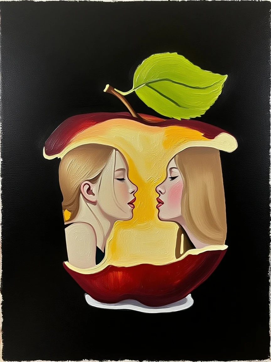 surrealism, an apple in the image of a woman's ass, a rear view in a thong!