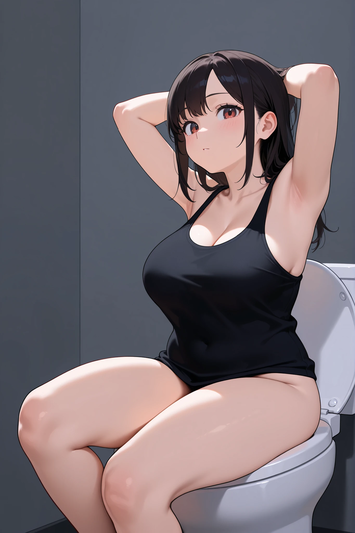 Japanese women，Black Hair，Short Bob、Visible nipples、Large size breasts、L Cup Breasts、Painful face、patience、forward leaning posture、Woman urinating in prison、incontinence、Black sports bra、Suspension、Spread your legs、Electric shock、Cleavage、Sweat、barefoot、Grit your teeth、Front of the body、Rope Bondage