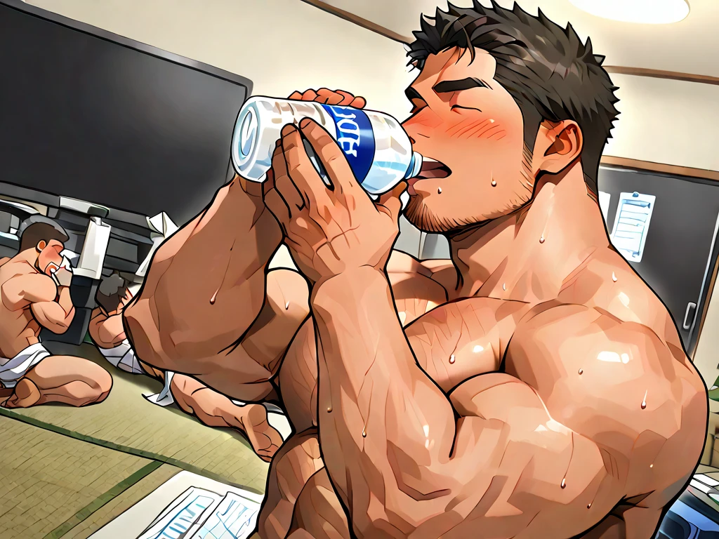 ASCII nsfw, realism, solo male, nude, kenket, chunie, darkgem, anthro, detailed realistic painting, source_furry, Uploaded on E621, ultra-high detailed, absurd res, RAW photo, (by zackary911, by canson, by theawesomefoxguy), by oreocakes, by ifus, by takemoto arashi, by jrjresq, masterpiece,, detailed fur, looking at viewer, (detailed pixar eyes:1.2), detailed eyes,hunk fat bear sucking a thick bear dick,belly,hairy,big pecs,beard,nipples,(thick penis,hairy testicles,uncut,glistering penis,big glans, detailed glans,detailed testicles),good anatomy,fellation,(oral sex),cum,cumming,cum eating,massive cum, tons of cum, cum on face,cum on body,pleasure face,orgasm,bukkake,massive semen, dripping cumshot,sticky semen:2, naked,orgy,pants off,holding two cocks,open mouth, tongue out, in a sauna,bukkake,gangbang, group sex,all naked,naked,by bontiage,anime style, realistic lighting, BREAK detailed background, intricate masterpiece, best quality, ultra 8Kscore_9, score_8_up, score_7_up, score_6_up, bara, ,score_9, score_8_up, score_7_up, score_6_up, score_8_up, score_7_up,Ultra detailed focus, body fur furry textures, art,representational art,lighting and shadowing,bright vibrant color contrast,sharp detailed, cgi,digital,movie Quality,8K,masterpiece, best quality, (photorealistic:1.4),(extremely intricate:1.3), (realistic).
