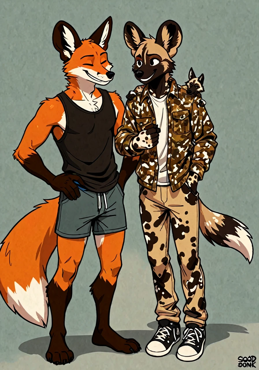 ((best quality)), ((masterpiece)), (detailed), perfect face, perfect eyes, perfect anatomy, perfect shading,
Name: Kevin Percival Heroux
Age: 20
Species: anthropomorphic wolfdog (70% Gray Wolf, 25% Tamaskan wolfdog, 5% Dingo),
Fur Colors: Russet Brown fur with black on the tips of his ears and brush of his tail,
hair: dark brown with black tips
Eyes: dark sap green eyes
Height and Weight: 6'1 and 173 lbs,
Proportions: 41" Chest, 19" Shoulders, 13" Biceps, 32" waist, 23" Thighs, 15" Calves, 19" Back
Outfit: lime green hoody, gray-green T-shirt, gray-ish green sweat shorts, dark slate gray slip on shoes
Personality: INFP 5w4 (459), Steadiness/Conscientious (Disc type)
Pastel colors, soft shading, soft colors, vivid colors