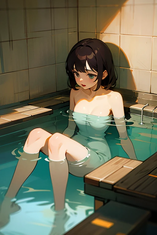 {{masterpiece}}, best quality, extremely detailed CG unity 8k wallpaper, cinematic lighting, naked in swimming pool