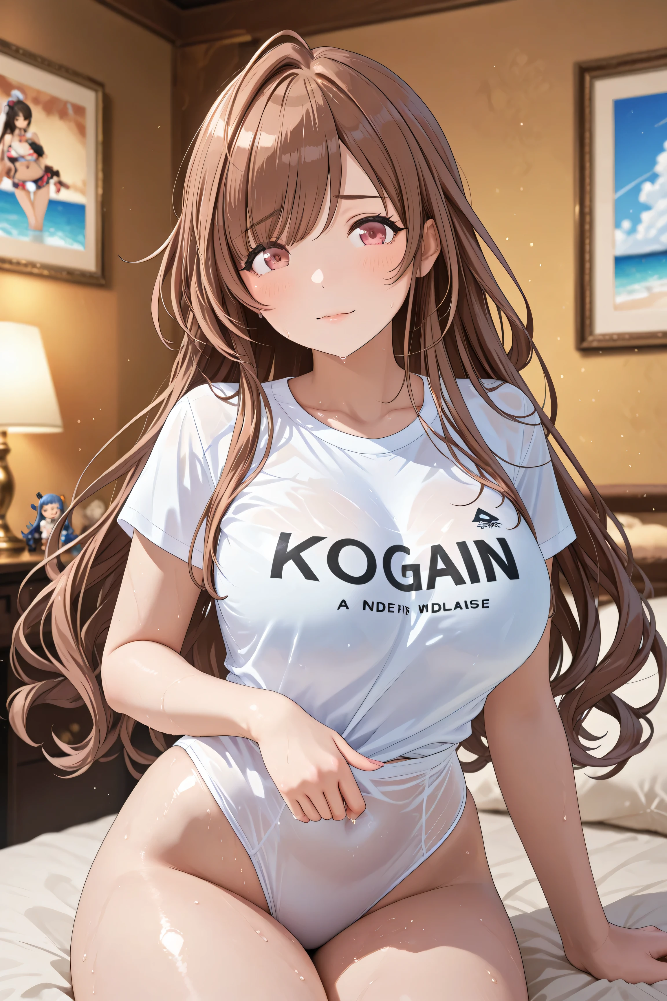 Character Sheet,Anime style,(masterpiece),illustration,8k,ray tracing,finely detailed,best detailed,Clear picture, 28 years old,Medium_Hair, darkbrown Eyes, longhair, White tanktop,erect nipples,mature female,milf, slender small breasts,panty shot ,white panty