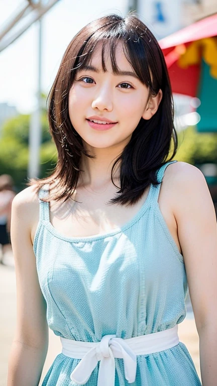 アイドルのようにvery cute、Cute and adorable、Young Faceに見える20歳の少女, Young Face、very cute、Smiling Kindly、In underwear、Walking through a residential area lined with old houses、whole body像、whole body、 Natural light、Accurate、Anatomically correct、Textured skin、Super detailed、 Attention to detail、highest quality、High resolution、Genuine、realism、RAW Photos、Genuine、masterpiece
