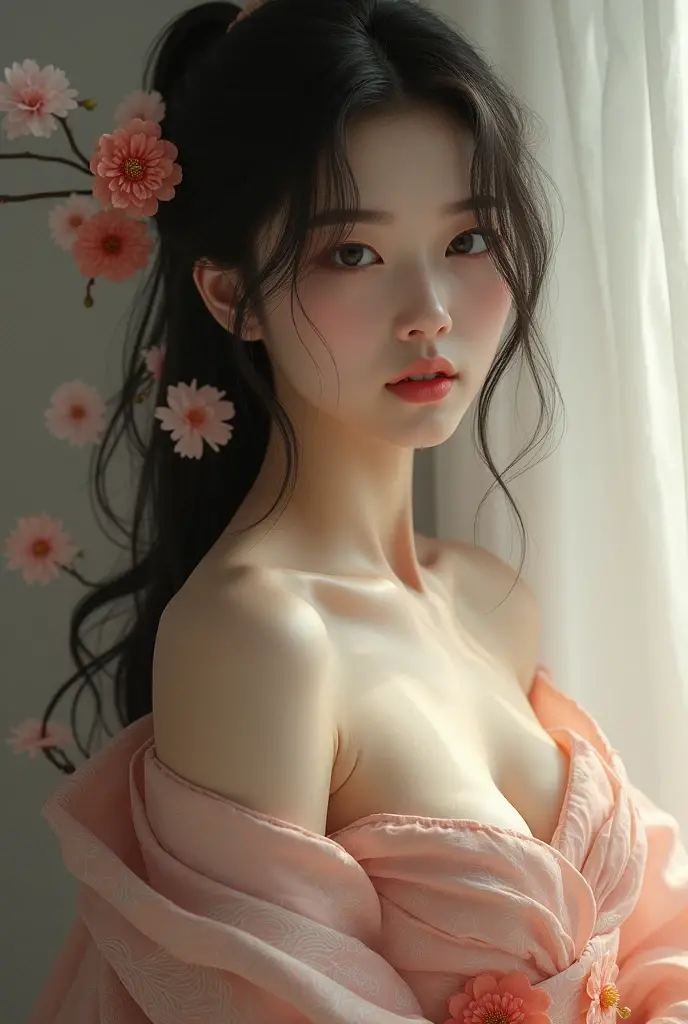 Japanese woman with exposed breasts