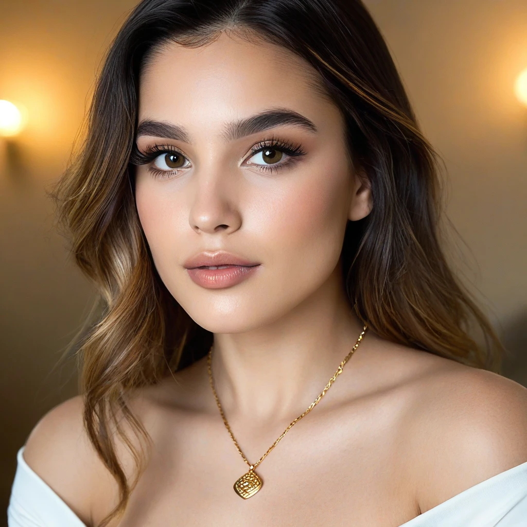 a close up of a woman in a gold dress posing for a picture, clear portrait of demi rose, portrait demi rose, middle eastern skin, portrait of demi rose, demi rose, arabian beauty, mid shot, draped in silky gold, mid-shot, mid - shot, draped in gold, tanned ameera al taweel, middle eastern