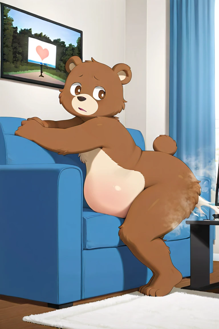 (((detailed eyes, detailed face))), (bara, oosumi <lora:character_oosumi_findigo_v2:1>, bear, facial mark, tattoo on face, earring, black eyes), male, (solo), (plump, fat, chubby, overweight), (nude, penis, foreskin), crouching, leaning forward, smile BREAK (konzaburou, ukan_muri, cute), bedroom, (soft shading), 8k, UHD, masterpiece, (full body)