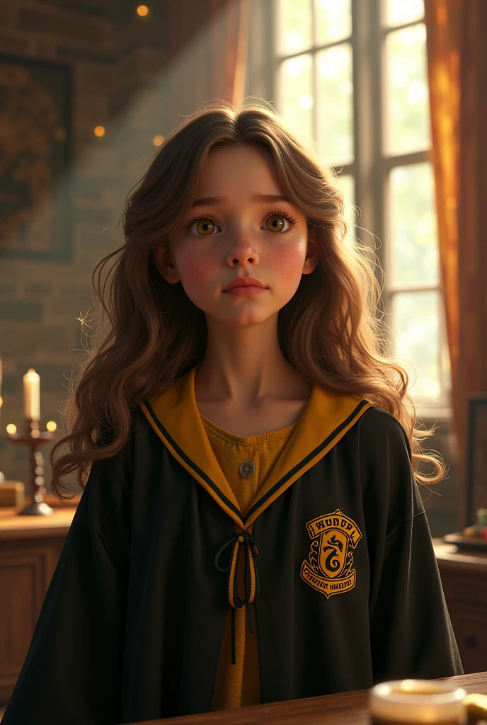 11 year old gryffindor Hogwarts student long wavy brown hair